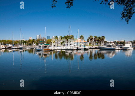 Davis island Marina with Tampa skyline in back, Tampa, Florida Stock Photo