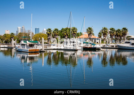 Marjorie Park Yacht Basin with Tampa skyline in back, Tampa, Florida Stock Photo