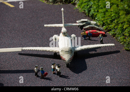 Lego plane at the airport of Miniland, Legoland, Billund, Denmark Stock Photo