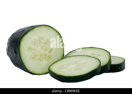 Fresh cucumber slices. Isolated on white. Stock Photo