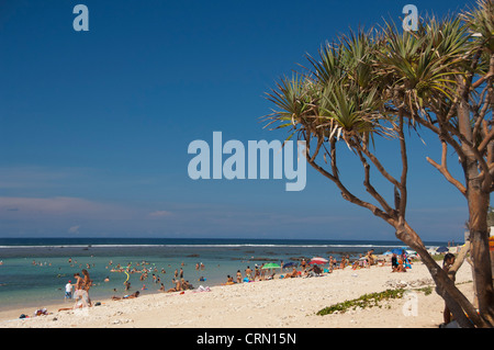 French Overseas territory (aka Francais d'Outre Mer), Reunion Island. Popular swimming beach in the town of St. Pierre. Stock Photo