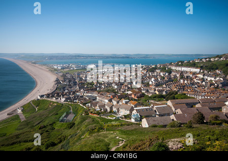 View from West Weare on Portland towards Chiswell on West Bay, Portland in Dorset, England, UK Stock Photo