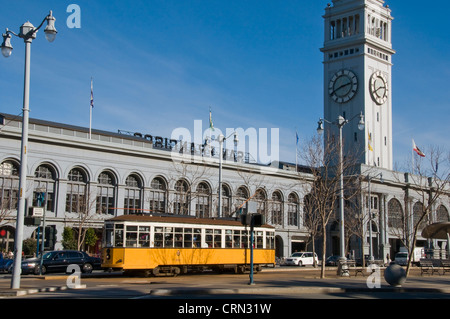 Old electric bus on downtown street in San Francisco CA USA Stock Photo