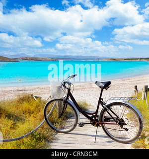 Bicycle in formentera beach on Balearic islands at Illetes Illetas Stock Photo