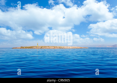 Espalmador in Formentera island with Gastabi lighthouse and Ibiza in background Stock Photo