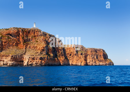 Formentera Faro de la Mola lighthouse view from sea Stock Photo