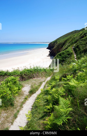 The south west coast path passing Carbis Bay near St.Ives in Cornwall, Uk Stock Photo