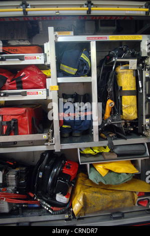 fire fighters equipment in the truck Stock Photo
