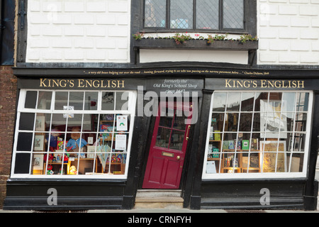 The crooked door King's English, an independent bookshop in a 17th century townhouse, once the shop for Old King's School. Stock Photo