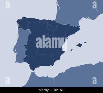 Political map of Spain with the several regions. Stock Photo