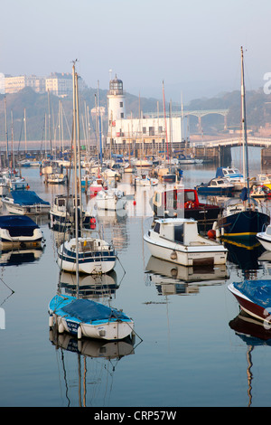 Boats moored in the Inner Harbour at Scarborough. Stock Photo