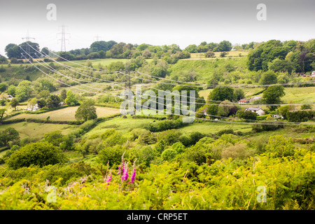 Fishpond Bottom in Dorset, a beautiful village ruined by power lines. Stock Photo
