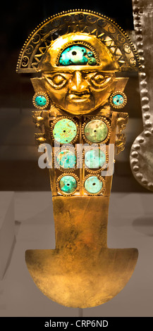 Gold Turquoise,Ceremonial knife Tumi Peru Sican culture Lambayeque  9-11th Century  South America ( Chimu culture ) Stock Photo