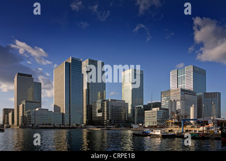 Iconic skyscrapers in Canary Wharf, one of London's two main financial centres. Stock Photo