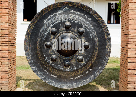 Large bronze buddhist gong in Chian Mai temple, Thailand Stock Photo