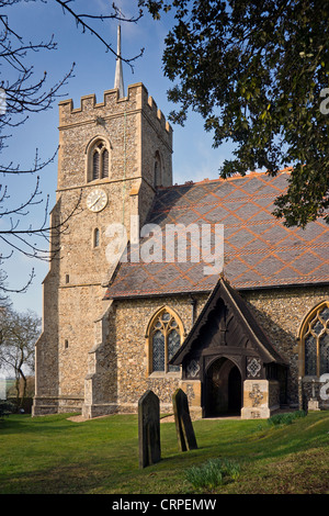 St Mary the Virgin Church in the village of Brent Pelham. Stock Photo
