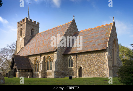 St Mary the Virgin Church in the village of Brent Pelham. Stock Photo