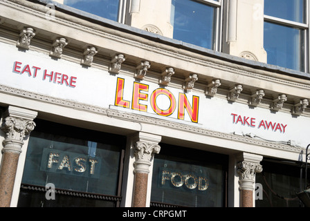 Leon Restaurant at Ludgate Circus, a fast food chain with an emphasis on quality, sustainability and nutrition. Stock Photo