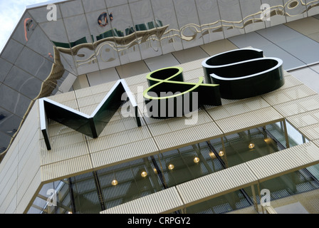 M & S (Marks & Spencer) sign on their store at Westfield Stratford City. Stock Photo