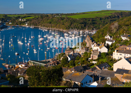 View of Polruan and River Fowey estuary, Polruan castle to R of village ...