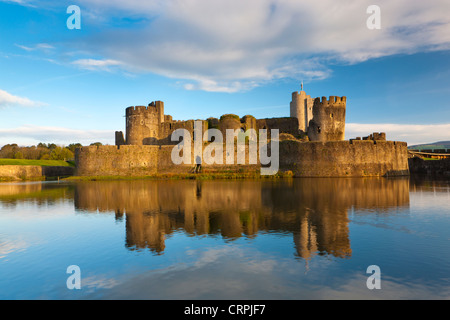 Caerphilly Castle, built in the 13th century, the largest castle in Wales and the second largest in Great Britain. Stock Photo