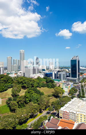 South East Asia, Singapore, Elevated view over the Entertainment district of Clarke Quay, the Singapore river and City Skyline Stock Photo