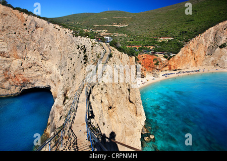 Porto Katsiki beach (right) and a sea cave (left), Lefkada (or 'Lefkas') island, Ionian Sea, Eptanisa ('Seven Islands'), Greece Stock Photo