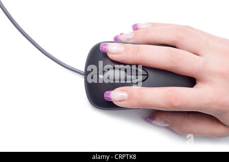 mouse in hand isolated over white background Stock Photo