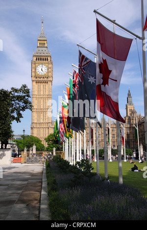 Big Ben and Commonwealth Flags London Stock Photo