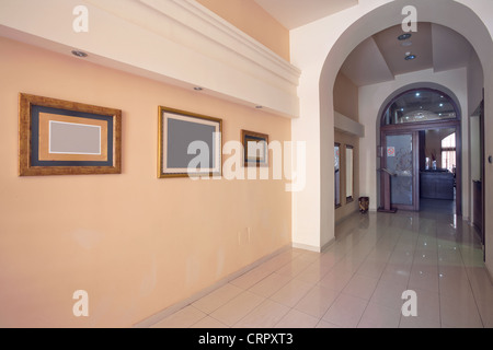 Empty and modern as well as vintage hall in a hotel. Stock Photo