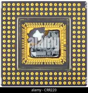 Damage on Computer Central Processor Unit at Full Focus cutout Stock Photo