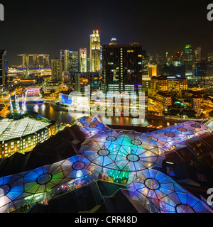 South East Asia, Singapore, Elevated view over the Entertainment district of Clarke Quay, the Singapore river and City Skyline Stock Photo