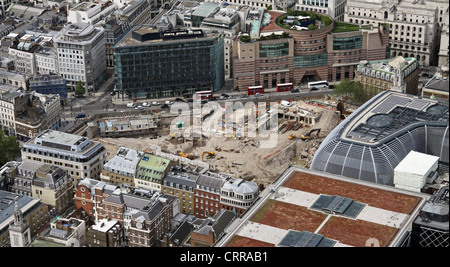 2012 aerial view of London Mithraeum development site & archaeological dig on Cannon Street, London EC4 Stock Photo