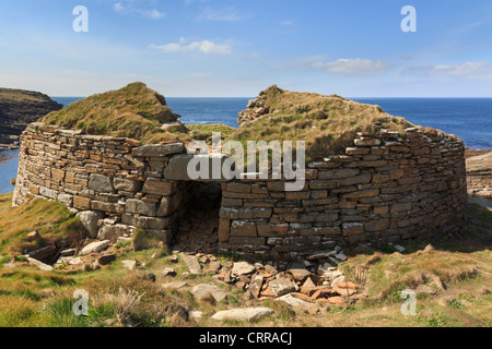Ruined remains of ancient Broch of Borwick fortified stone round tower on west Mainland coast Yesnaby Orkney Islands Scotland UK Stock Photo
