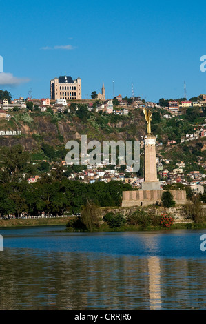 Lac Anosy with Monument aux Morts and Rova, Antananarivo, Madagascar Stock Photo