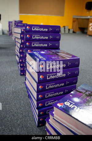 Piles of Literature  textbooks at KIPP Sunnyside High School, a public charter school in Houston, Texas Stock Photo