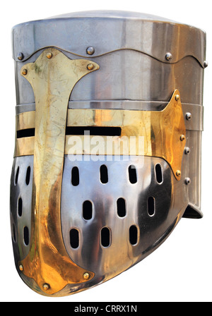 Medieval knight's helmet on a white background Stock Photo