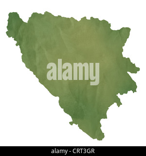 Bosnia and Herzegovina map in old green paper isolated on white background. Stock Photo