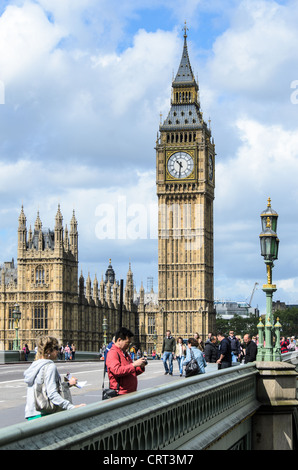 LONDON, United Kingdom — Elizabeth Tower, home to the iconic Big Ben bell, looms over the north end of the Palace of Westminster. The historic clock tower has become a symbol of both London and the United Kingdom. Stock Photo