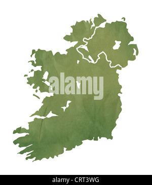 Ireland map in old green paper isolated on white background. Stock Photo