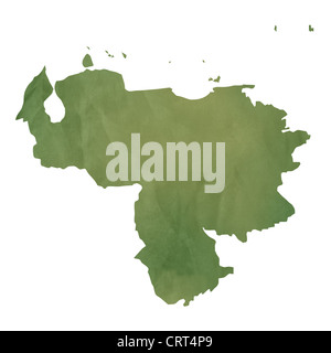 Old green paper map of Venezuela isolated on white background Stock Photo