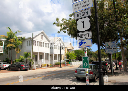 Mile zero or beginning of US highway Route 1 in Key West, Florida, USA Stock Photo