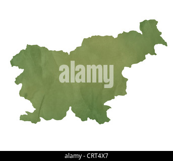 Slovenia map in old green paper isolated on white background. Stock Photo