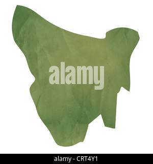 Tasmania map in old green paper isolated on white background. Stock Photo