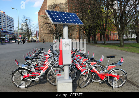 Berlin, Germany. 'Call a Bike' rental bicycles provided by Deutsche Bahn (German railways) Solar-Powered collection point Stock Photo