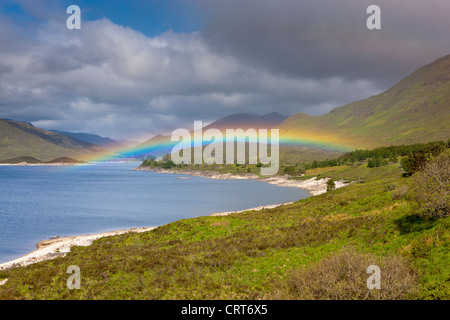 Rainbow over Loch Cluanie looking east, Highlands region, Scotland, United Kingdom, Europe Stock Photo