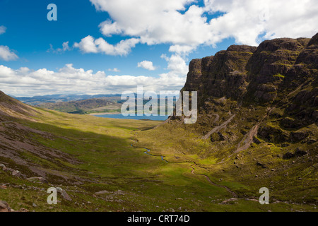 View from Bealach na Ba towards Loch Kishorn, Wester Ross in the North West Highlands of Scotland, United Kingdom, Europe, Stock Photo