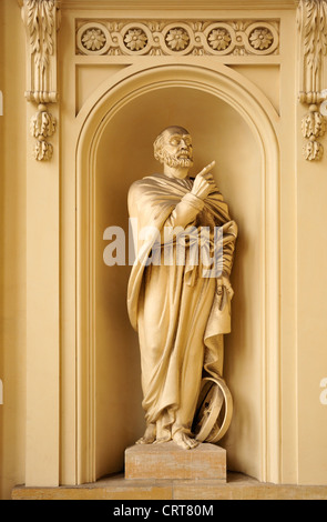 Berlin, Germany. Franzosischer Dom / French Cathedral in Gendarmenmarkt. Statue outside. Stock Photo