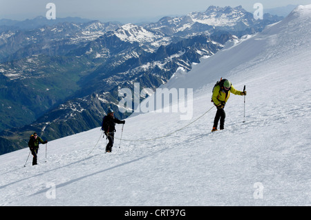 Alpine climbers on the Dome du Gouter Mont Blanc Stock Photo