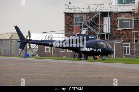 The BBC News HD helicopter at Swansea airport in Fairwood, south Wales Stock Photo